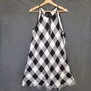 Cloth & Stone Anthropologie M Linen Frayed Gingham Keyhole Mini Dress/Tunic